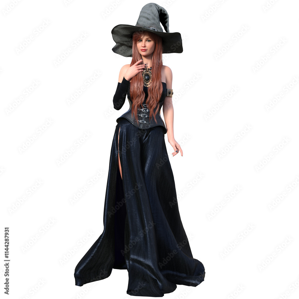 3d rendered fantasy female character with a long black dress and a corset isolated on transparent background 3d rendered fantasy female character with a long black dress and a corset isolated on transparent background