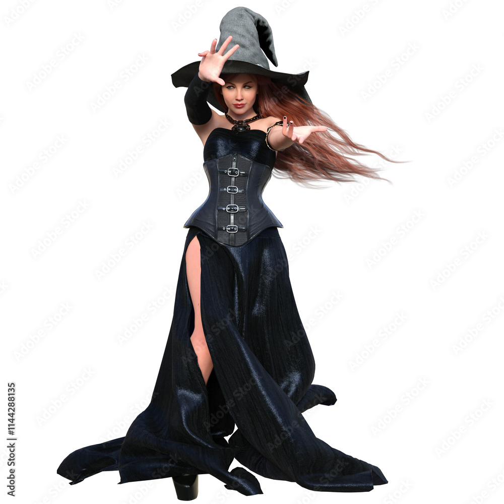 3d rendered fantasy female character with a long black dress and a corset isolated on transparent background 3d rendered fantasy female character with a long black dress and a corset isolated on transparent background