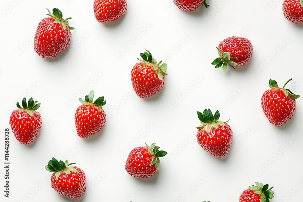 Fresh Strawberries Arranged in a Geometric Pattern on a White Background Fresh Strawberries Arranged in a Geometric Pattern on a White Background