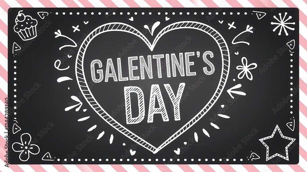 Creative Chalkboard Style Valentine s Day Banner with Heart and Decorative Elements