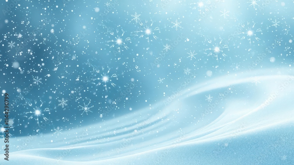 Abstract swirling blue and white winter scene with falling snowflakes and soft snow drifts, crystal, design Abstract swirling blue and white winter scene with falling snowflakes and soft snow drifts, crystal, design