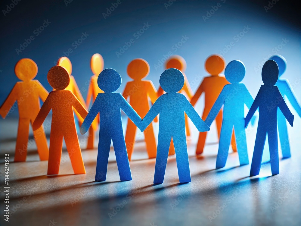Blue Orange Paper People Line Up - Creative Miniature Photography Blue Orange Paper People Line Up - Creative Miniature Photography