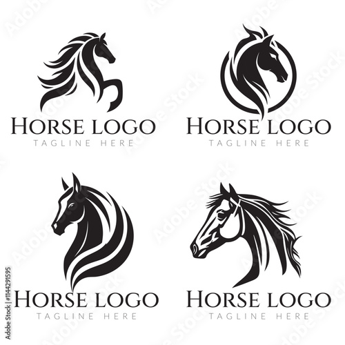 Elegant horse logo icons. Royal stallion symbol design. Equine stables sign. Equestrian brand emblems. Vector illustration.