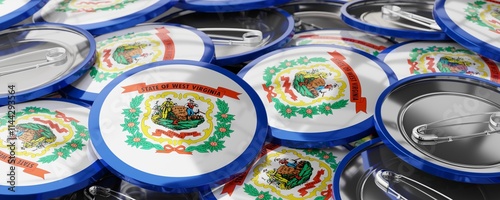 Tableau sur toile West Virginia - round badges with state flag - 3D illustration