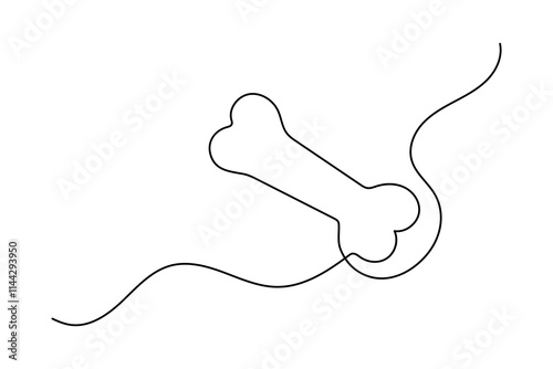 Dog bone one line drawing of minimalist vector icon with black and white background 