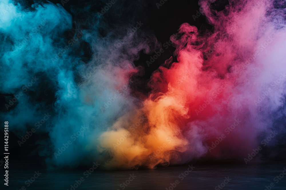 Abstract dark background with smoke in blue, pink and orange colors Abstract dark background with smoke in blue, pink and orange colors