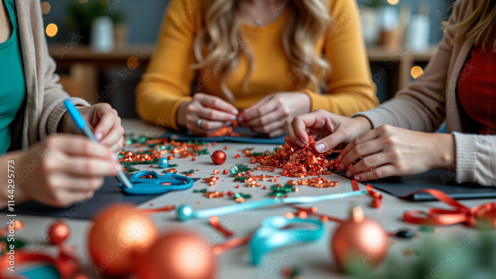 close-up of diy tabletop hands making decorations for holiday celebrations, showcasing creativity and personal touch in festive preparations. close-up of diy tabletop hands making decorations for holiday celebrations, showcasing creativity and personal touch in festive preparations.