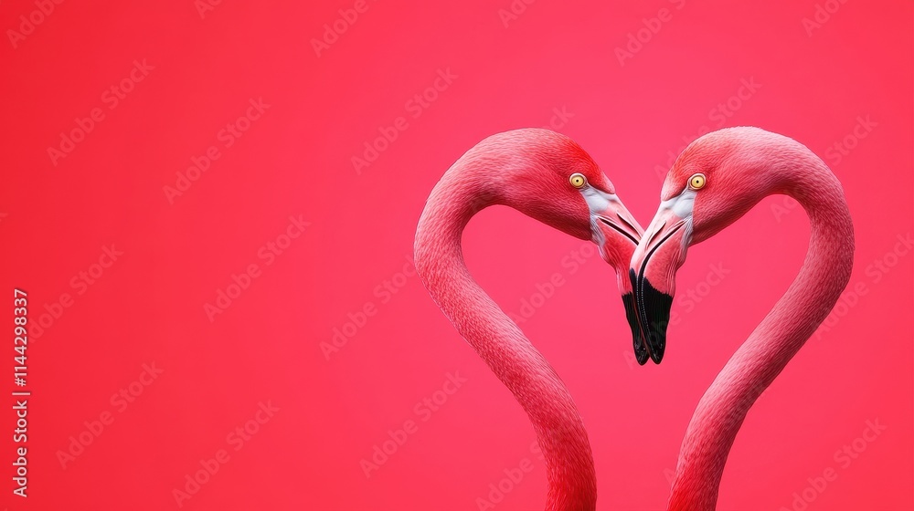 Fototapeta premium Two Pink Flamingos Forming a Heart Shape