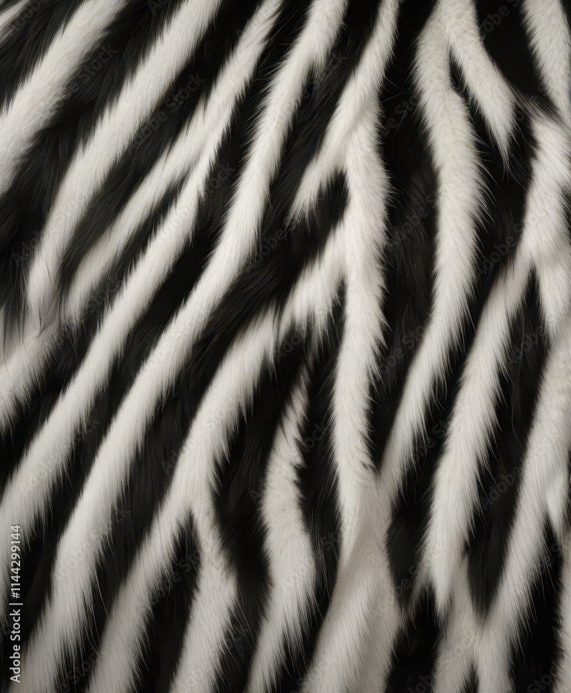 Fur texture with seamless repeating white and black stripes, resembling a tiger's coat, stripes, texture, fur design Fur texture with seamless repeating white and black stripes, resembling a tiger's coat, stripes, texture, fur design