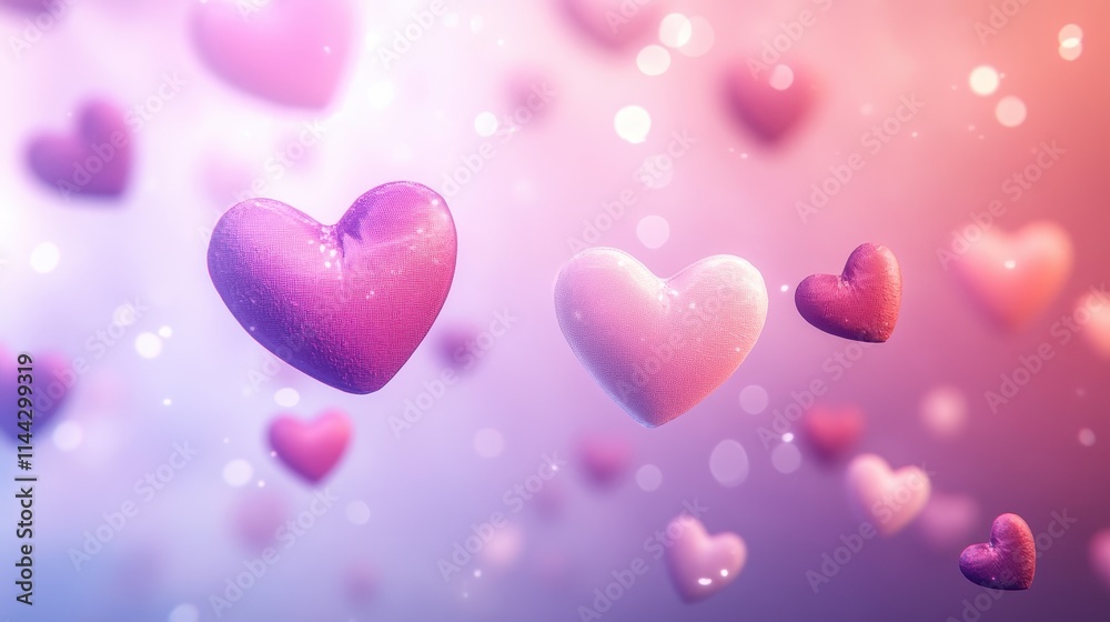 Pink and Purple Hearts Floating in a Soft Glow Pink and Purple Hearts Floating in a Soft Glow