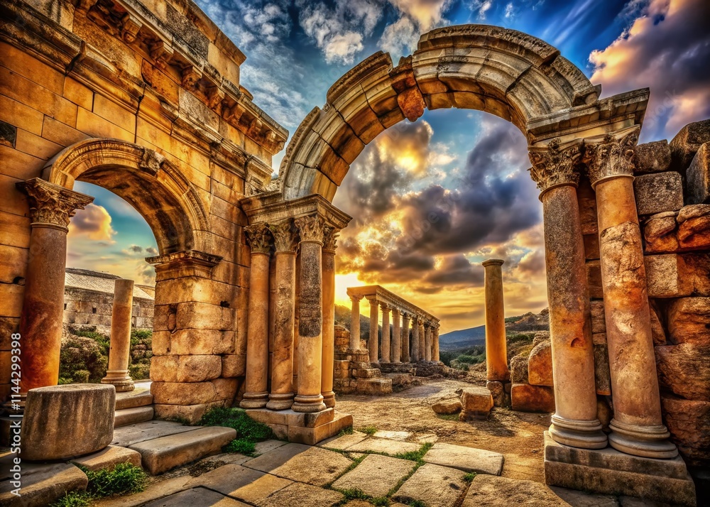 Obraz premium Biblical Architecture: Ancient Stone Structures, Holy Land, Religious Buildings, Sacred Sites, Temple, Church, Synagogue, Ancient Ruins, Jerusalem Photography