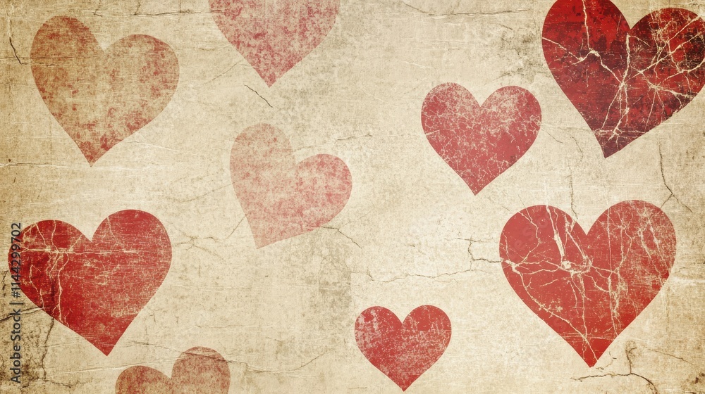 Fototapeta premium Distressed hearts on vintage textured background