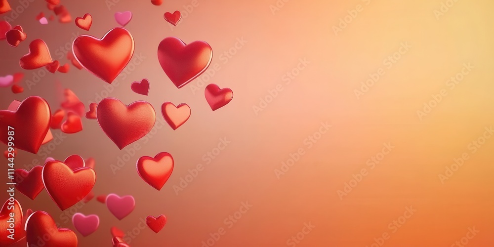 Obraz premium Red hearts falling on a soft orange background