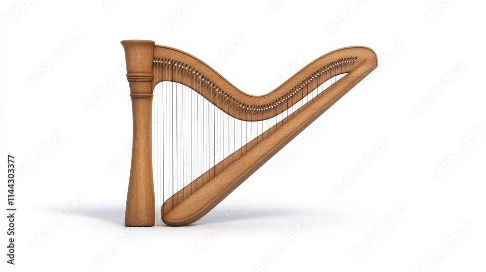 A beautifully crafted wooden harp featuring elegant curves and strings, perfect for music enthusiasts and artistic displays. A beautifully crafted wooden harp featuring elegant curves and strings, perfect for music enthusiasts and artistic displays.