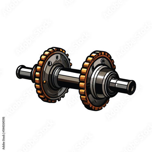 A close-up shot of a heavy-duty vehicle axle, showcasing its robust flanges and intricate details.  Highlight the metallic texture and industrial strength.