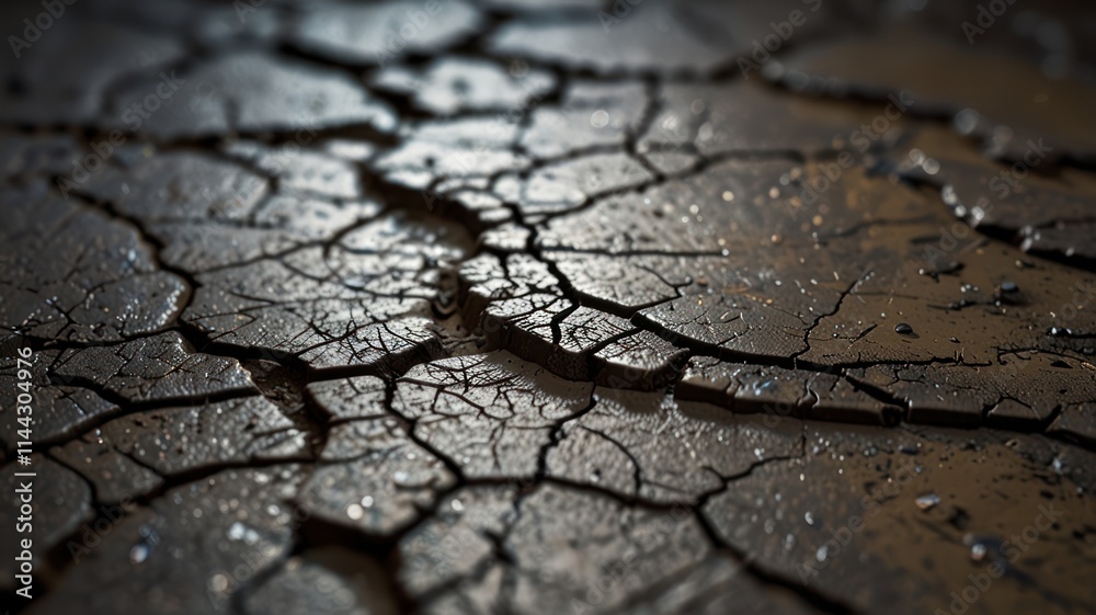 Fototapeta premium Cracked earth surface showing aridity and drought
