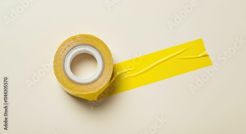 Yellow Adhesive Tape Roll on Beige Background