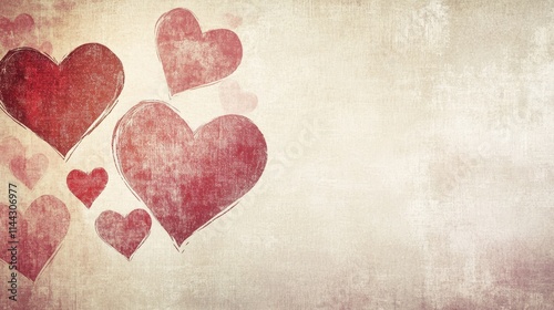 Red Hearts on a Textured Beige Background