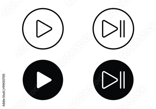 Play and Pause Symbol Collection, Modern Vector Graphics