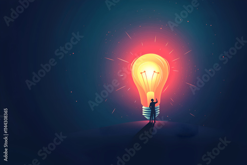 Flat design of a person unlocking a glowing light bulb, symbolizing creativity, business concept vector illustrations