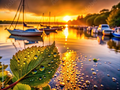 Hourtin Lake Sunrise: Macro Photography of Boats at Port, Gironde, France photo