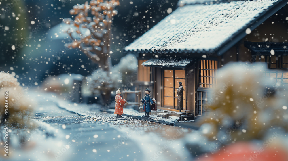 Miniature Winter Wonderland - Snowy Shrine and People Miniature Winter Wonderland - Snowy Shrine and People
