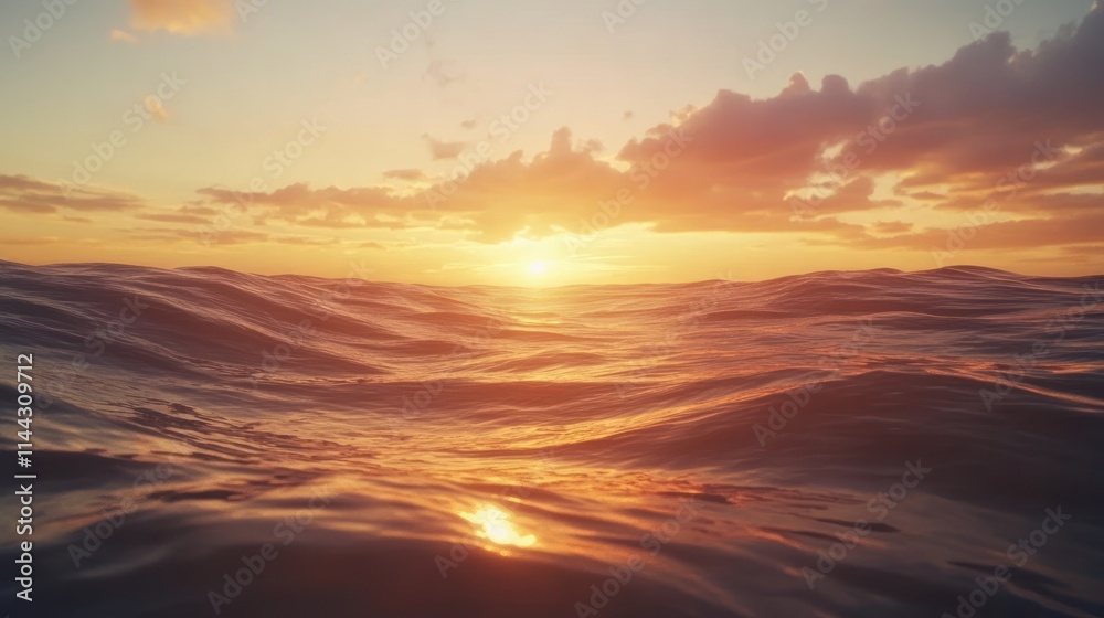 A serene sunset over the ocean, with gentle waves reflecting warm hues. A serene sunset over the ocean, with gentle waves reflecting warm hues.