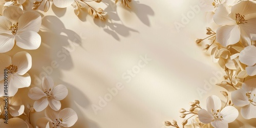 Fototapeta Naklejka Na Ścianę i Meble -  Floral birthday background with white and beige flowers