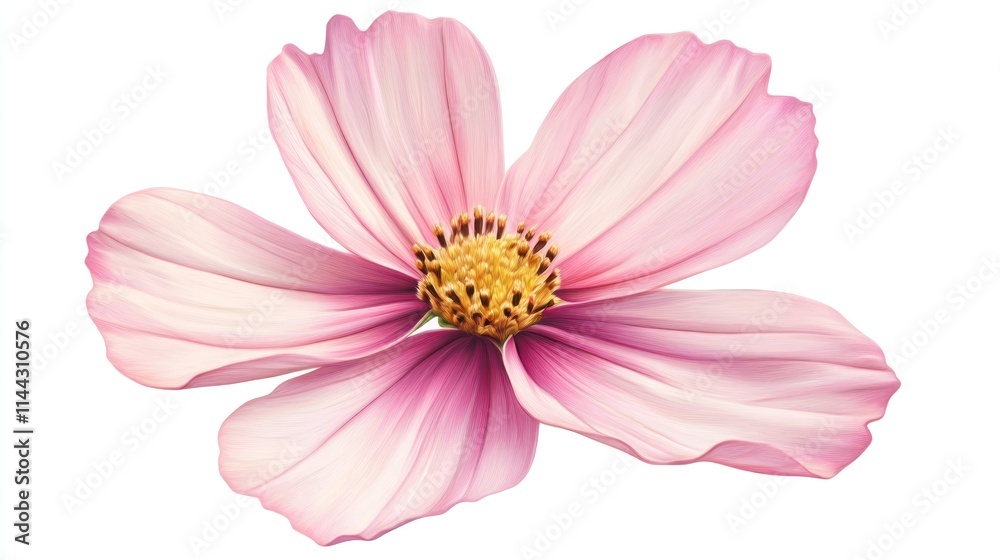 A delicate pink flower with soft petals and a central cluster of yellow stamens. A delicate pink flower with soft petals and a central cluster of yellow stamens.