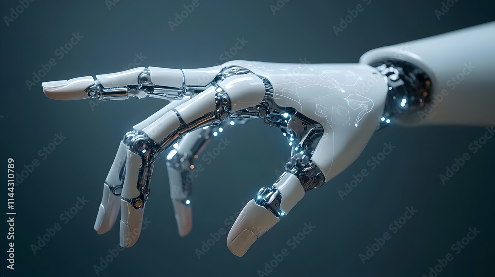 Advanced Robotic Hand, Precision Engineering, Futuristic Design, Reaching for Innovation in Automation. Artificial Intelligence and Technological Advancement. Advanced Robotic Hand, Precision Engineering, Futuristic Design, Reaching for Innovation in Automation. Artificial Intelligence and Technological Advancement.