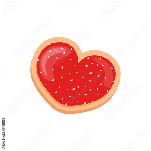 Vector heart shaped cookies with red icing and sprinkles. Valentine's Day Element. Stock isolated clipart on a white background. For flyer, sticker, card, logo, symbol.