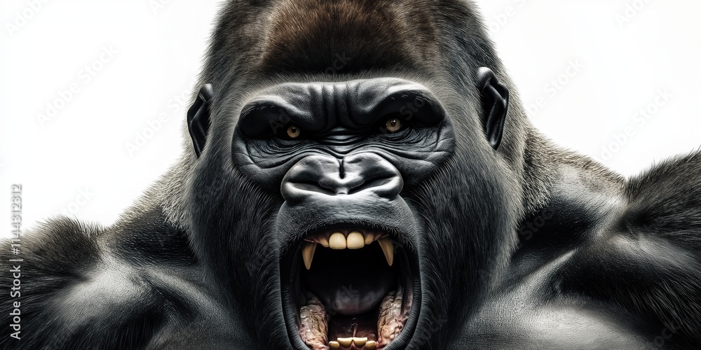 Studio photo of a gorilla isolated against a white background. Wildlife and conservation concept, space for copy. Studio photo of a gorilla isolated against a white background. Wildlife and conservation concept, space for copy.