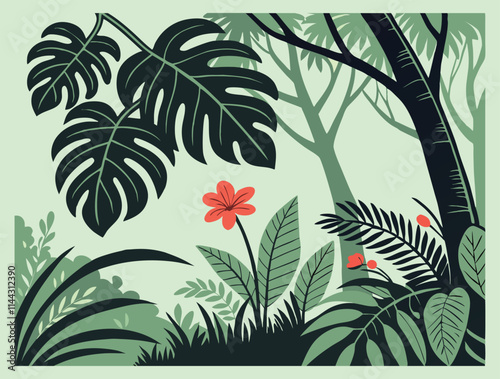 Tropical rainforest forest background Jungle forest silhouette