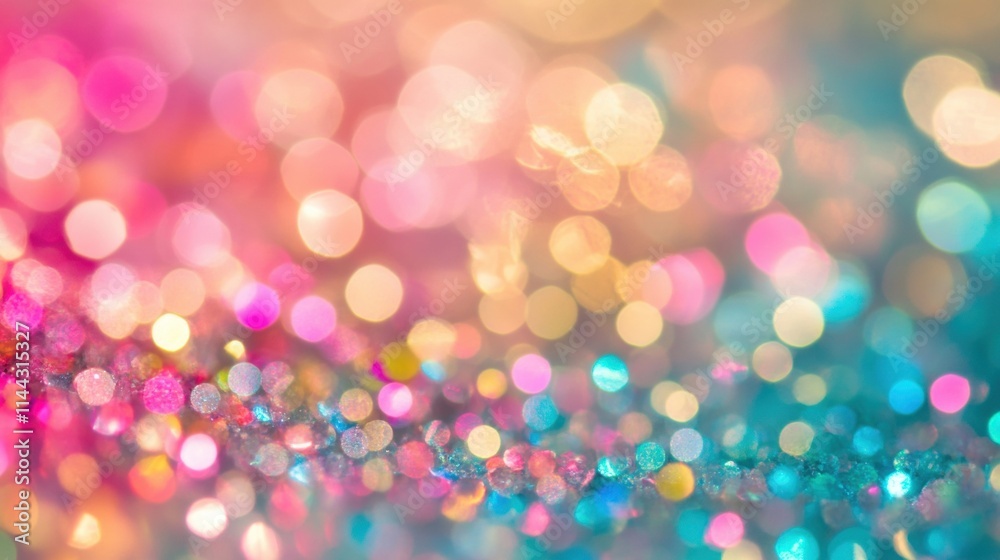 Vibrant bokeh lights in soft focus fill the frame, adding a magical touch to the decor during a lively event or celebration Vibrant bokeh lights in soft focus fill the frame, adding a magical touch to the decor during a lively event or celebration