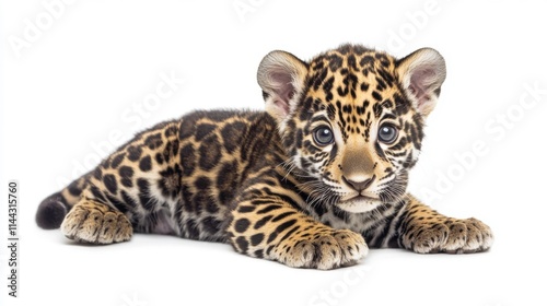 Playful Baby Jaguar on White Background photo