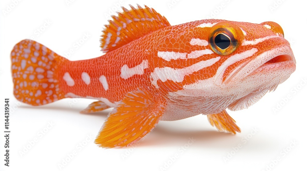 Fototapeta premium Orange fish with white stripes, isolated on white background.