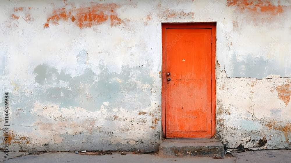 Soft orange door against a clean backdrop Soft orange door against a clean backdrop