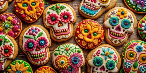 Day of the Dead Sugar Skulls: Vintage Photo of Colorful Mexican Calavera Cookies