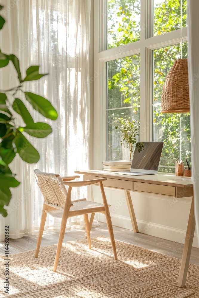 Bright and Cozy Home Office with Natural Light and Greenery Bright and Cozy Home Office with Natural Light and Greenery