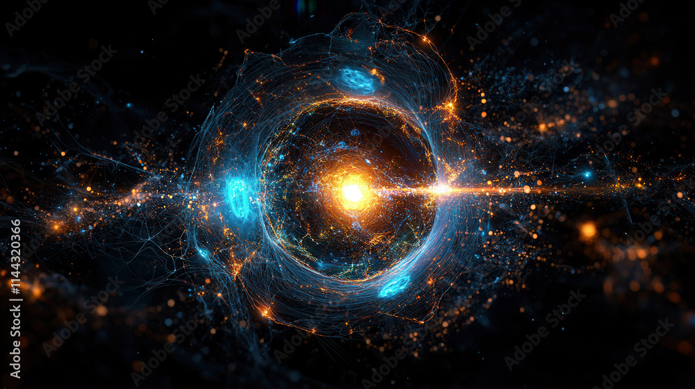 Fototapeta premium vibrant cosmic explosion with glowing particles and swirling energy, representing beauty of universe