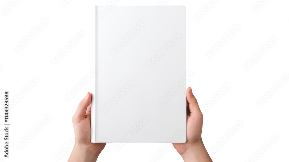 Hand holding blank book & hard cover mockup Isolated on transparent background, clippig path Hand holding blank book & hard cover mockup Isolated on transparent background, clippig path