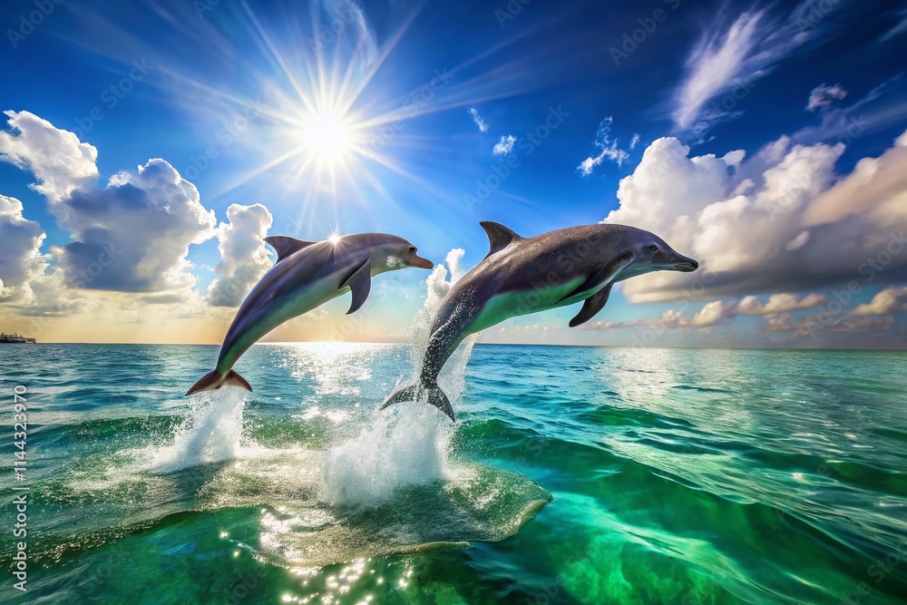 Fototapeta premium Dolphins Leaping Ocean Freedom Joy Travel Photography Marine Conservation