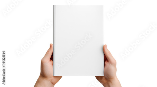 Hand holding blank book & hard cover mockup Isolated on transparent background, clippig path