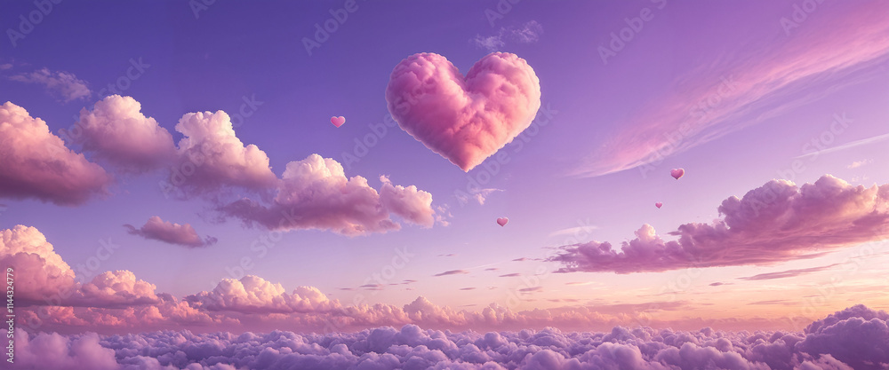 Obraz premium Pink heartshaped cloud formation against a purple sky