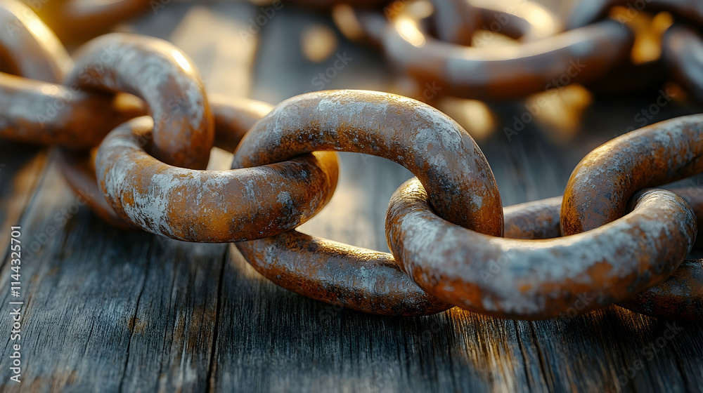 Close-up of a rusty chain on wood. Close-up of a rusty chain on wood.