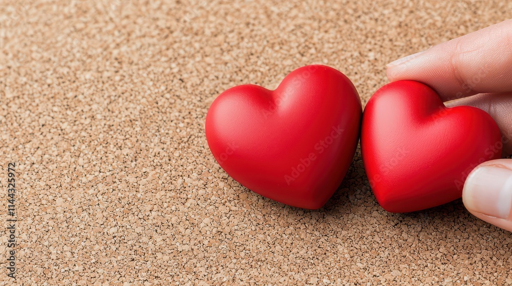 Two Red Hearts on Cork Background Two Red Hearts on Cork Background