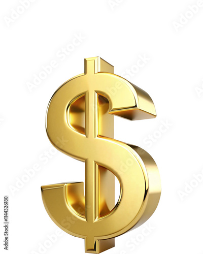 3D golden sign $ on transparent background