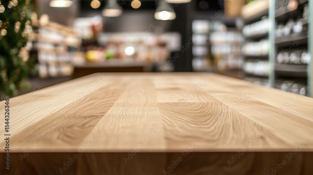Empty wood table with blur interior coffee shop restaurant or cafe for background
