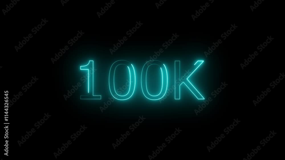 Neon 100K text animation on black background. neon glowing sign. Neon 100K text animation on black background. neon glowing sign.