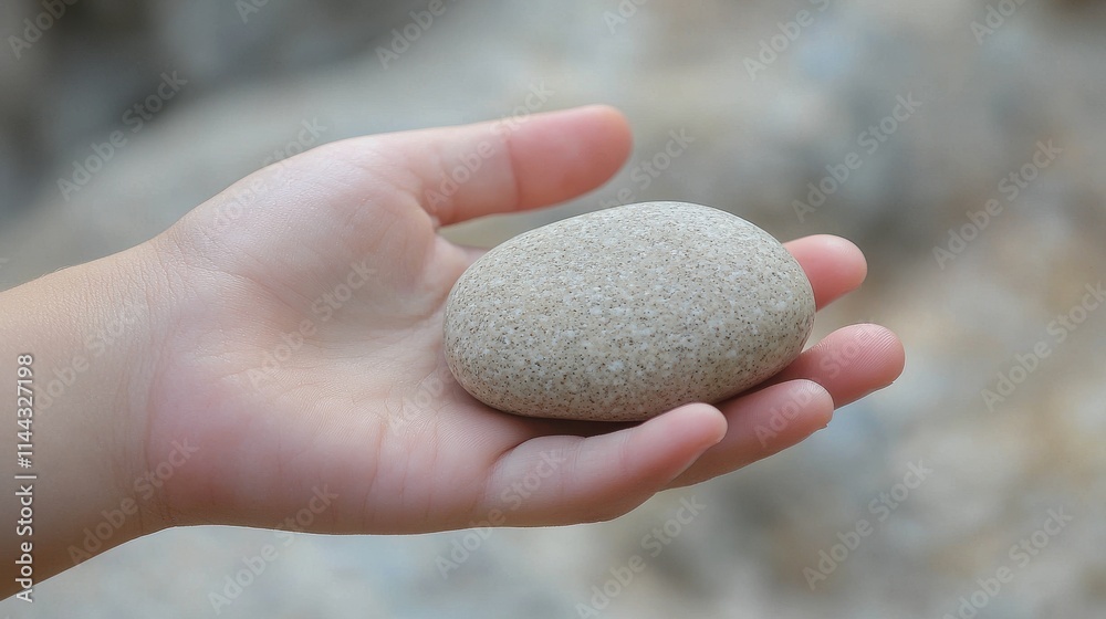 Child’s Hand Holding a Smooth Pebble Against a Natural Background of Rocks and Earth Tones Child’s Hand Holding a Smooth Pebble Against a Natural Background of Rocks and Earth Tones